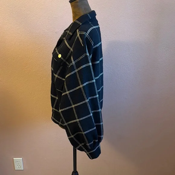 Black and White Bomber Jacket with Windowpane Pattern - Picture 2 of 7